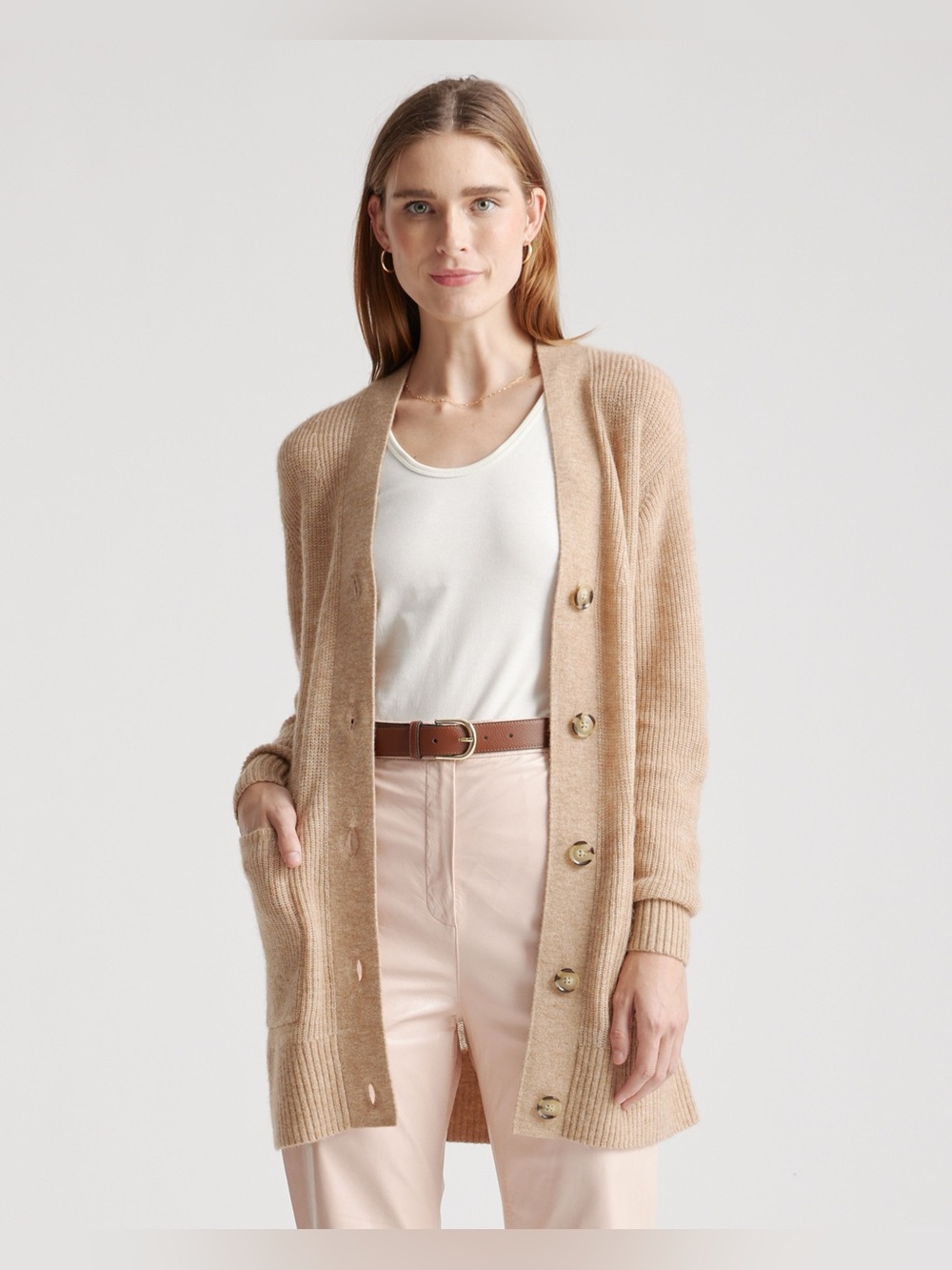 Quince Baby Alpaca/Wool Oversized Cardigan, Camel, Size S - Picture 3 of 10